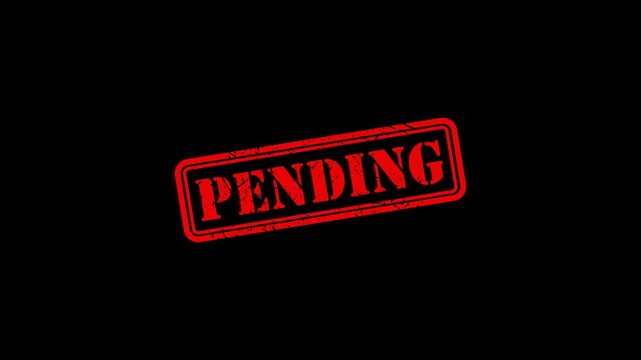 Red pending rubber stamp effect on black background, animated approval status overlay for business and project management