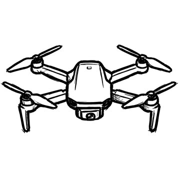 Drone sketch illustration isolated on white background quadcopter technology device flying remote control camera equipment