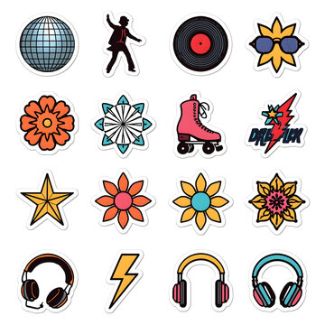 set of retro vector icons for pop culture and dj parties