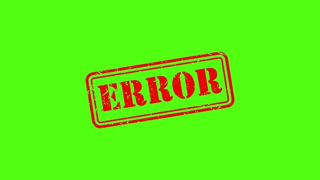 Red error rubber stamp animation on green screen, grunge text effect for system failure and notification