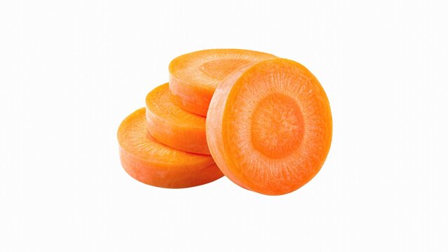 Sliced carrots on a white background showcase vibrant orange hues