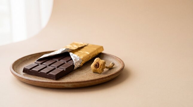 Gourmet Infused Chocolate Bar on Ceramic Plate for Wellness Brand Banner