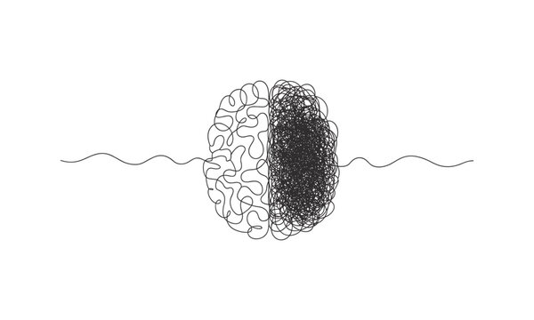 Continuous One Line Human Brain Illustration Representing Complex Thinking Mental Health and Chaos Concept