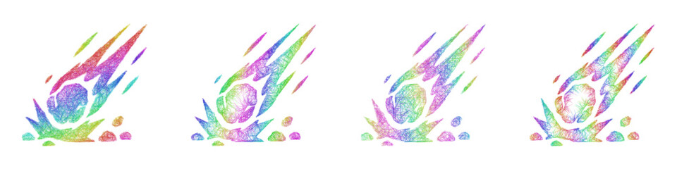 Multicolor sketch meteor strike icon design set © David Zydd