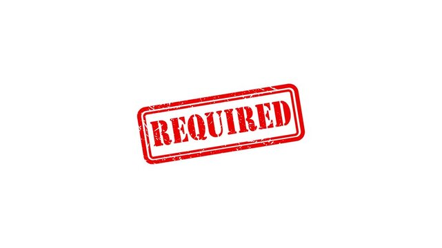 Red required rubber stamp impression on white background, official approval or mandatory status concept