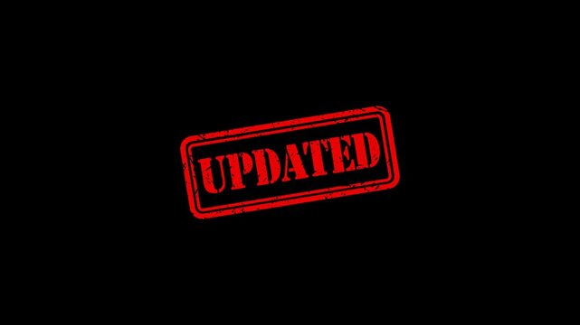 Red rubber stamp effect with updated text animation on black background