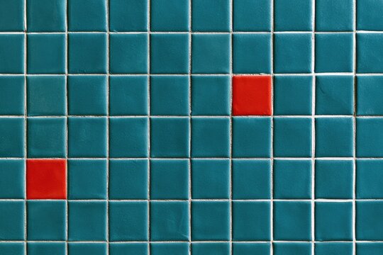 Teal tile grid with two bright red square accents