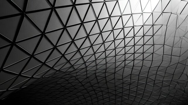 A stark, abstract geometric pattern of interconnected triangles with subtle metallic sheen