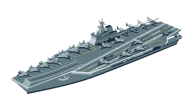 Isometric Illustration of a Modern Aircraft Carrier Vessel