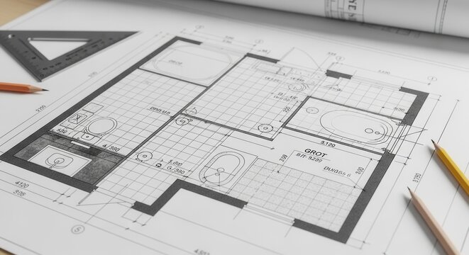 Architectural Blueprint Design For Modern Bathroom Layout