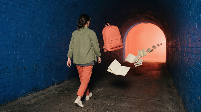 Student Heads Toward a Bright Tunnel Exit