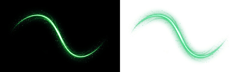 Green magic glowing swirl trail line isolated on transparent background © Shopna