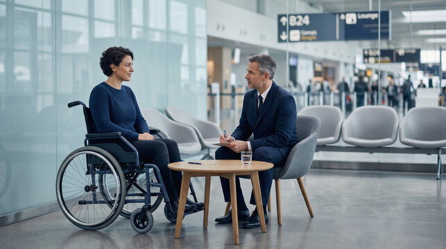 Wheelchair passenger arranges boarding help with cabin crew