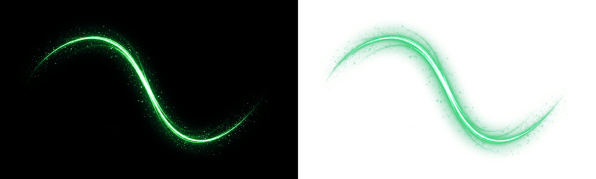 Green magic glowing swirl trail line isolated on transparent background