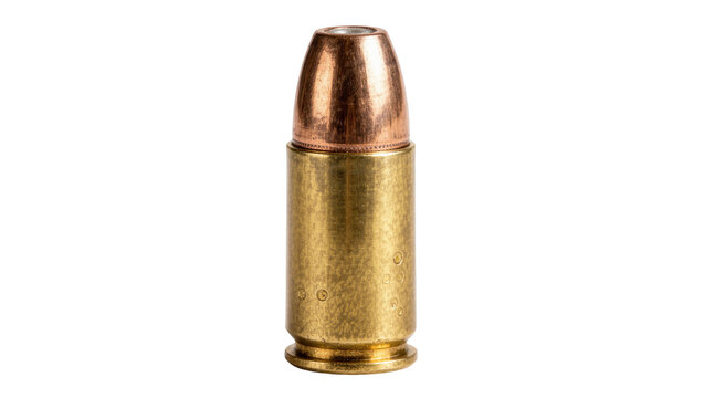 Single brass bullet with copper tip, isolated on transparent background