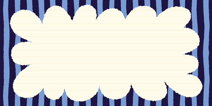 Frame with scallop wavy border on striped seamless background in blue colors with lined paper texture. Scallop frame and wavy border background for cards, invitations and scrapbook templates
