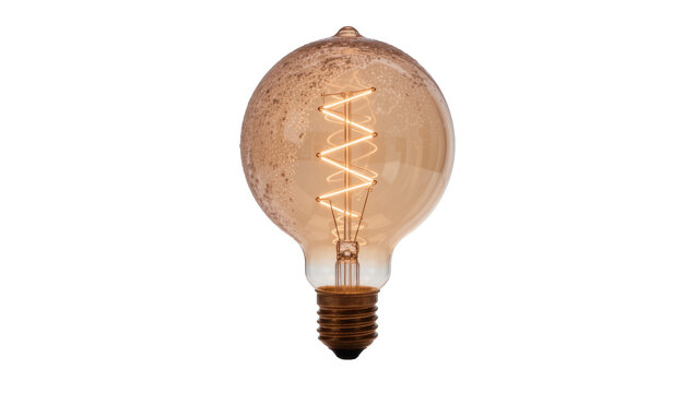 Large Edison filament light bulb with textured amber glass, isolated on transparent background