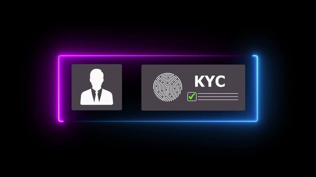 Know Your Customer concept. Digital KYC verification with biometric scan, Personal information for identification technology, Animation of 4k video.