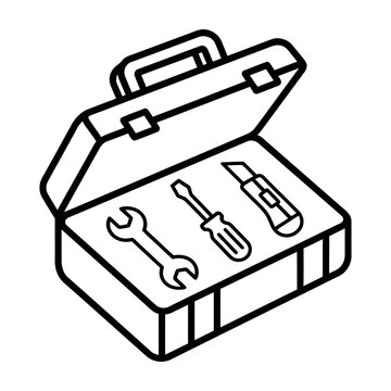Open toolbox with maintenance tools including wrench screwdriver and cutter vector illustration repair kit wrench icon utility knife hardware box service equipment construction tools hardware