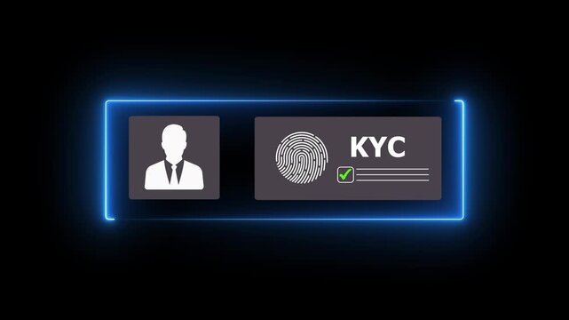 Know Your Customer concept. Digital KYC verification with biometric scan, Personal information for identification technology, Animation of 4k video.