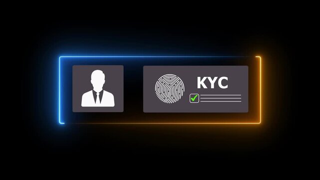 Know Your Customer concept. Digital KYC verification with biometric scan, Personal information for identification technology, Animation of 4k video.