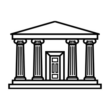 Classical courthouse or bank building facade with columns and framed door line art black and white courthouse architecture classical entrance structure historic institution government