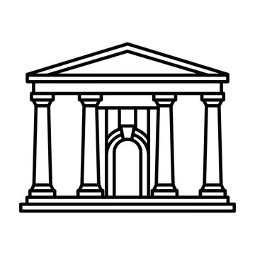 Classical bank building facade with columns and central archway line art black and white corporate architecture classical institution government monument structure historic heritage