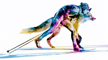Fototapeta premium Digital Illustration of Cross-Country Skier with Fox Head