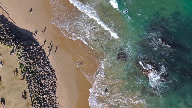 Aerial top footage of San Carlos beach, Monterey, CA, United States.	