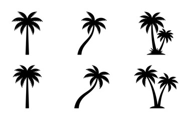 Naklejka premium Palm Tree Silhouettes, Tropical Vector Icons Set, Summer Beach Vacation Graphics, Island Flora Collection