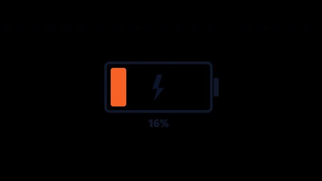 Battery Charging From Empty to Full Animation Transparent