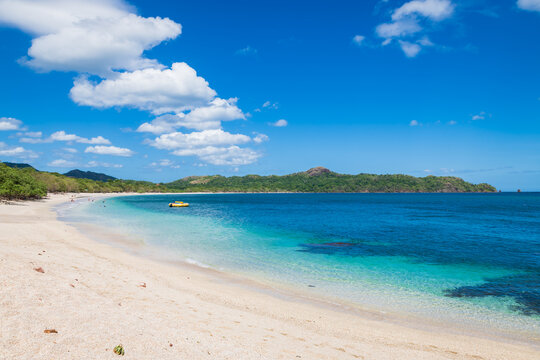 Seascape view of the amazing Playa Conchal with white sand in Guanacaste (Costa Rica).