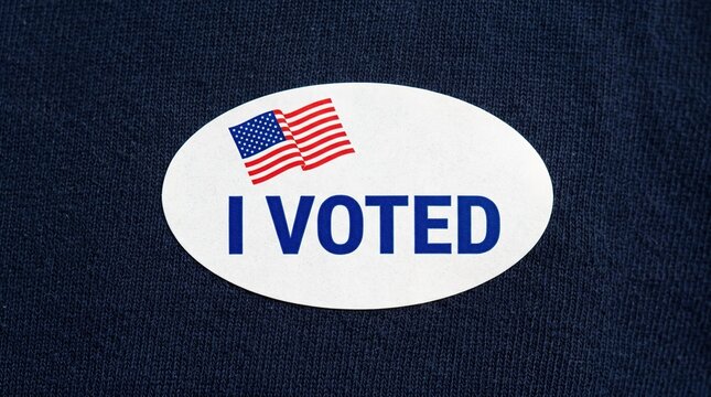 I Voted Sticker on American Flag Fabric for Election Civic Duty