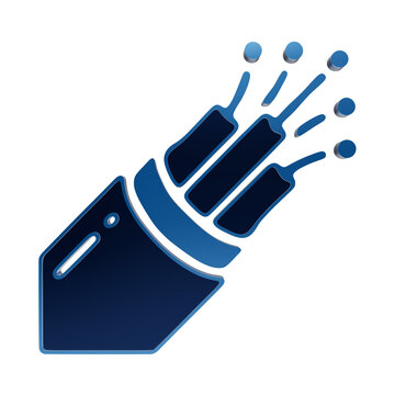 A blue fiber optic cable icon showing multiple glowing strands emerging from a connector, rendered with a sleek outline on a transparent background, for internet isolated on a transparent background