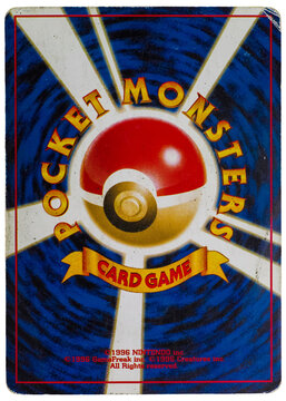 Hamburg, Germany - 07272026: Vintage Used and Damaged Pok&eacute;mon Trading Card Game Backside Design, Editorial Illustration, png asset.	