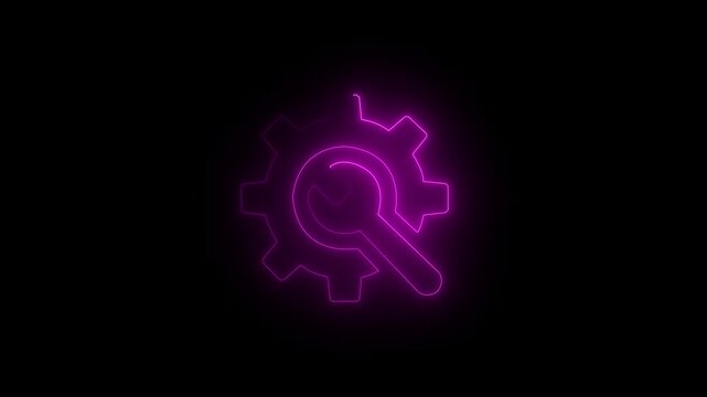 spinning gears animation. glowing neon setting icon Technology setting icon.on black background.4k animation video .