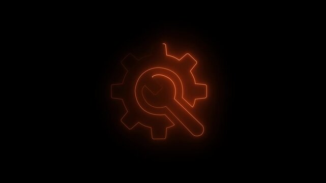 spinning gears animation. glowing neon setting icon Technology setting icon.on black background.4k animation video .