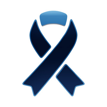 A glossy blue awareness ribbon icon with a 3D beveled edge effect, isolated on a white background, representing support, charity, and social causes isolated on a transparent background