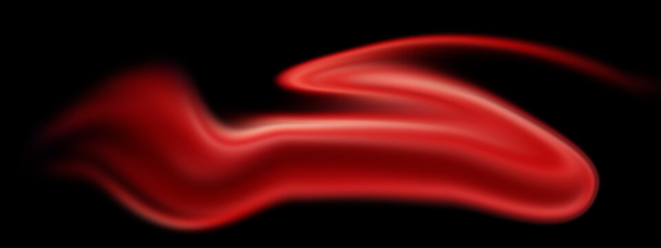 Abstract glass gradient background, red light streak with glowing motion energy on solid black backdrop