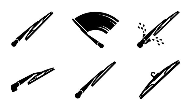 Car Wiper Icons, Windshield Wipers Set, Automotive Cleaning Symbols, Weather Protection Vector Graphics