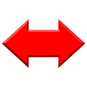 Red 3D double-sided horizontal arrow vector icon
