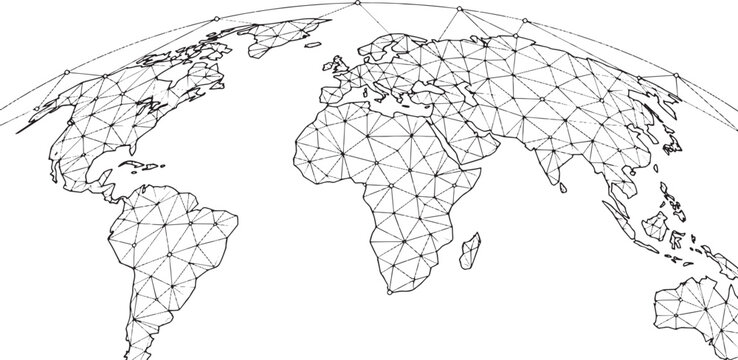 Map with a geometric triangle mesh network pattern on a white background