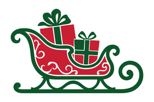 Santa sleigh carrying christmas presents as holiday decor with christmas