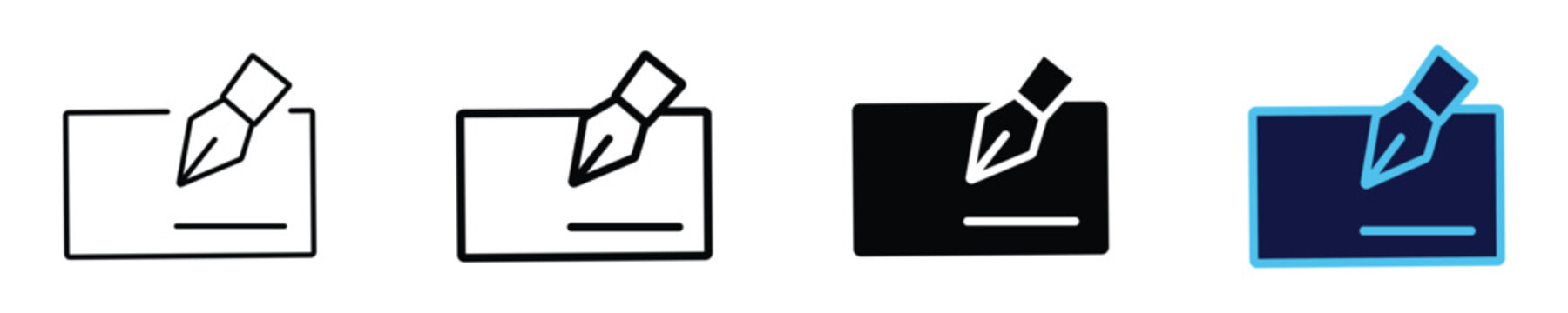 Check signature fountain pen signing bank icon set, vector illustration
