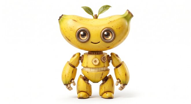 Cute chibi robot character designed as a yellow banana