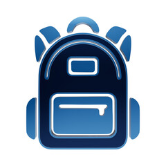 A blue glowing backpack icon with straps and a front pocket, rendered in a 3D style, isolated on a white background, for school and, travel-related themes isolated on a transparent background © Arthur