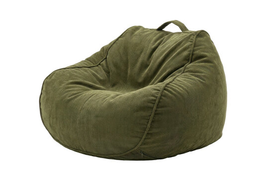 Green corduroy bean bag chair isolated on a dark background