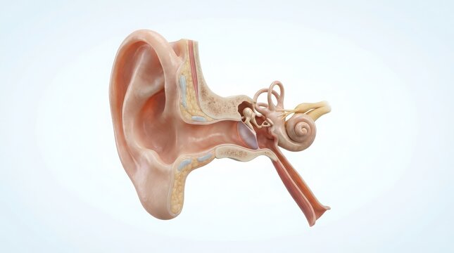 Anatomical cross-section of the human ear showing outer middle and inner structures anatomy outer ear