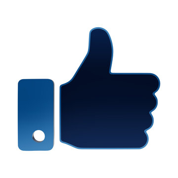 A glossy blue thumb up icon representing social media like button, isolated on a white background, rendered in a 3D style with smooth gradients isolated on a transparent background