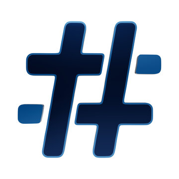 A blue 3D hashtag symbol icon representing social media trends, tagging, or digital categorization, isolated on a white background, for online isolated on a transparent background